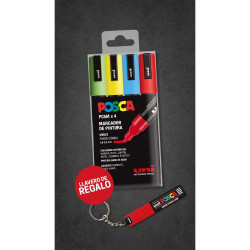 ESTUCHE 4 ROTULADORES POSCA PC5M SURTIDOS + LLAVERO