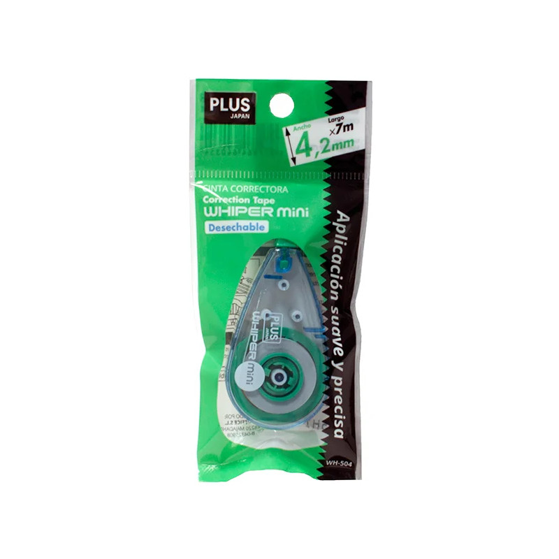 Corrector en Cinta Plus Whiper Mini 4,2mm x 7m Verde Blister /1 ud. Corrector en Cinta Plus Whiper Mini 4,2mm x 7m Verde Blister /1 ud.