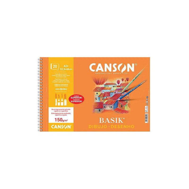 Bloc de Dibujo A3+ Canson Basik Espiral 20 Hojas 150g. Liso Bloc de Dibujo A3+ Canson Basik Espiral 20 Hojas 150g. Liso