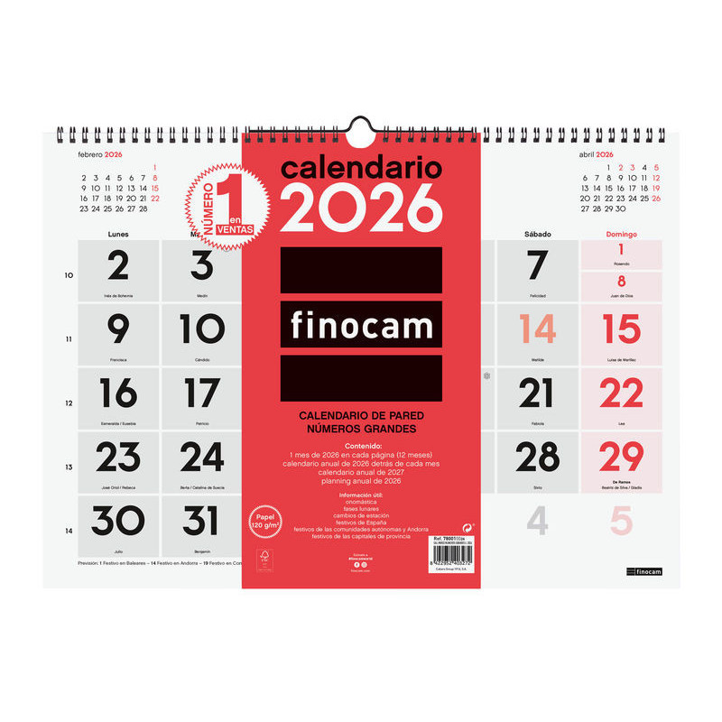 2026 * Calendario Pared Numeros Grandes L
