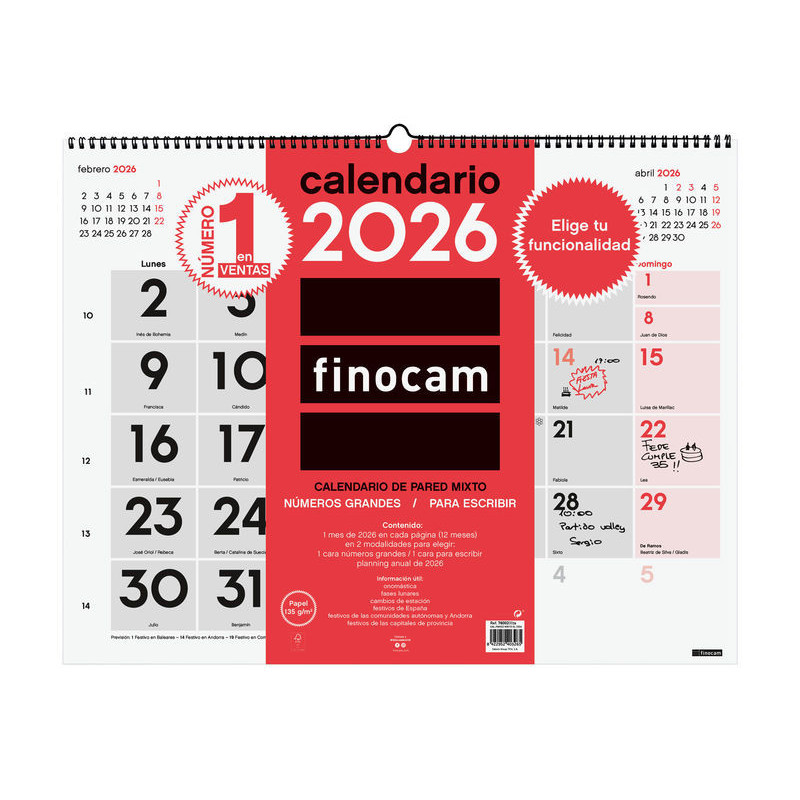 2026 * Calendario Pared Mixto Xl