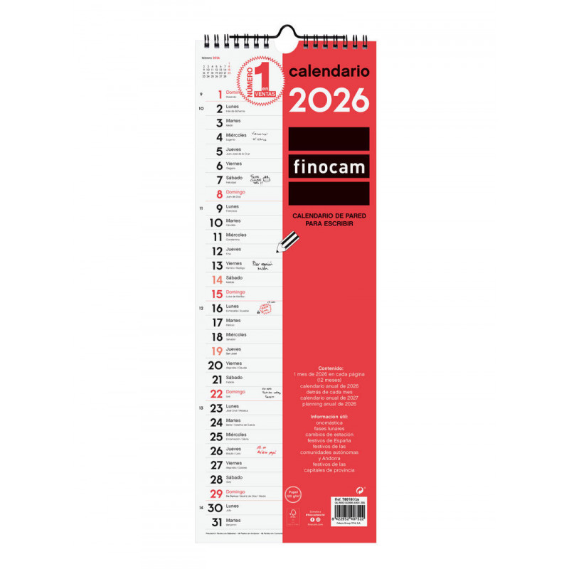 2026 * Calendario Pared Escribir Largo L