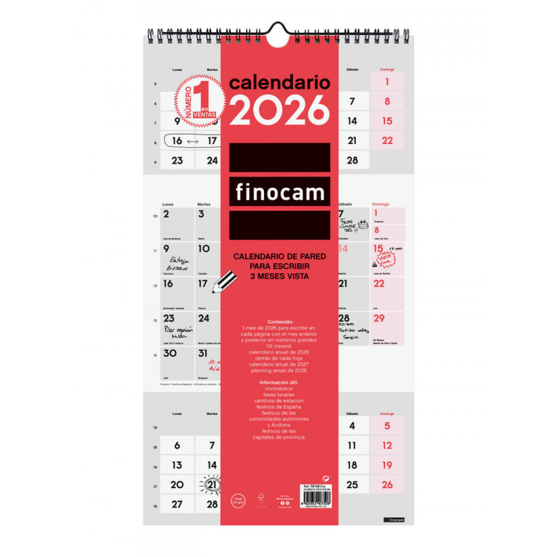 2026 * Calendario Pared Escribir 3Meses Vista