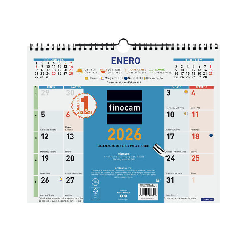2026 * Calendario Pared Color Escribir M 30X24, 7