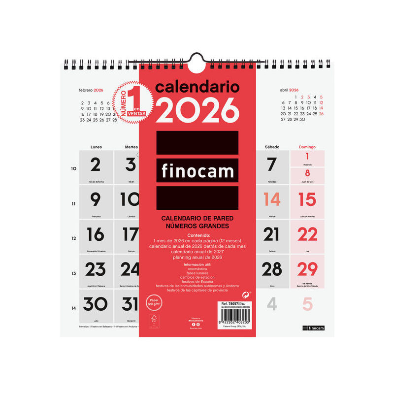 2026 * Calendario Pared Numeros Grandes 30X30