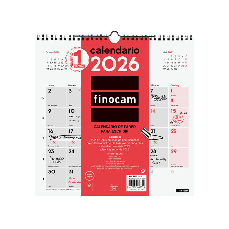 2026 * Calendario Pared Escribir 30X30