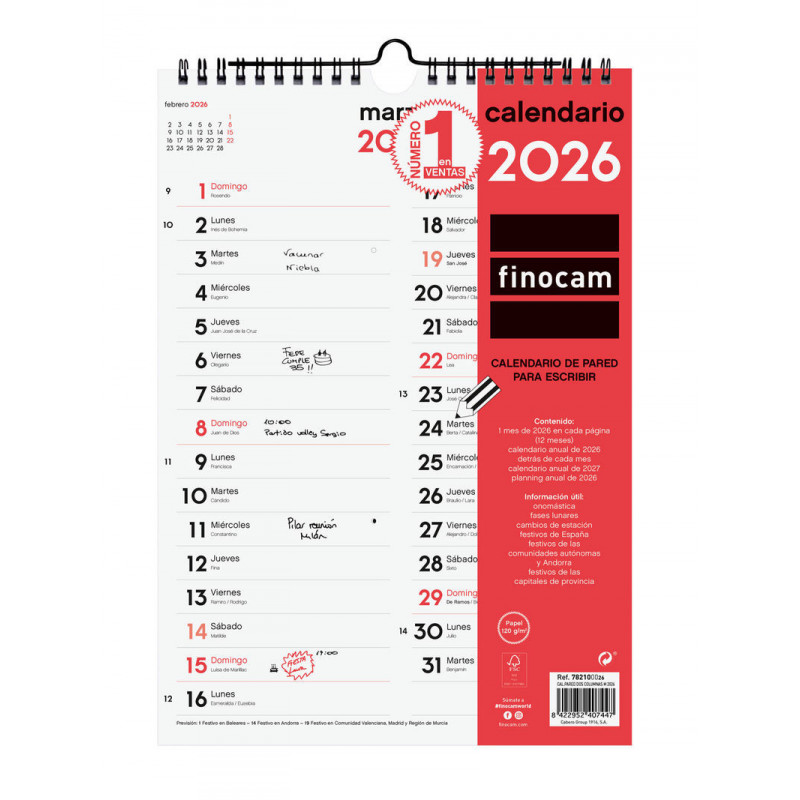 2026 * Calendario Pared Dos Columnas M