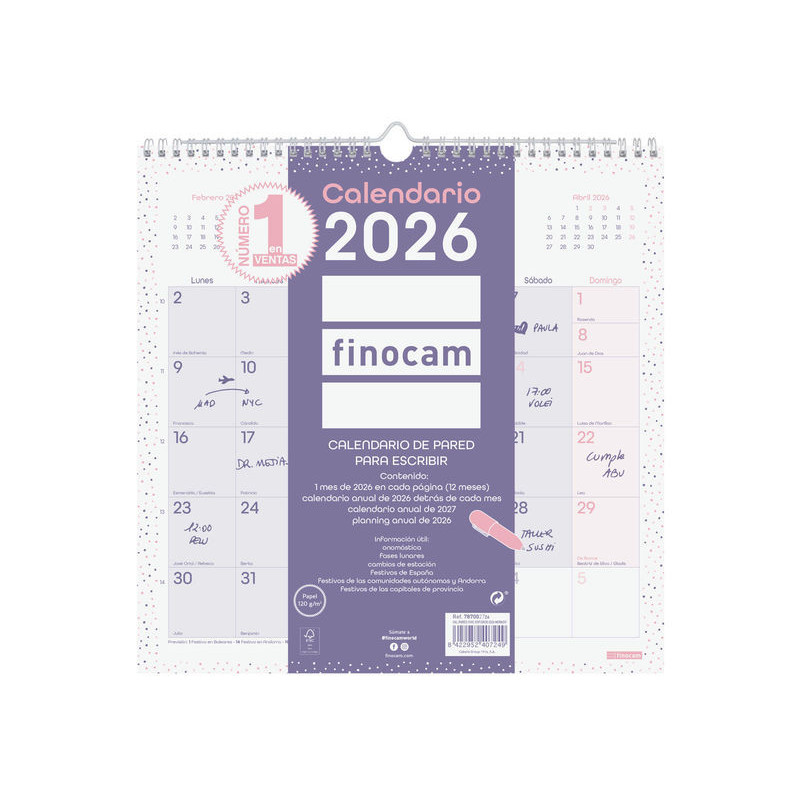 2026 * Calendario Pared Chic Es30X30 Morado