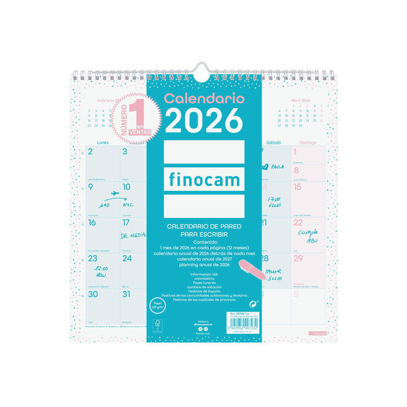 2026 * Calendario Pared Chic Es30X30 Turquesa