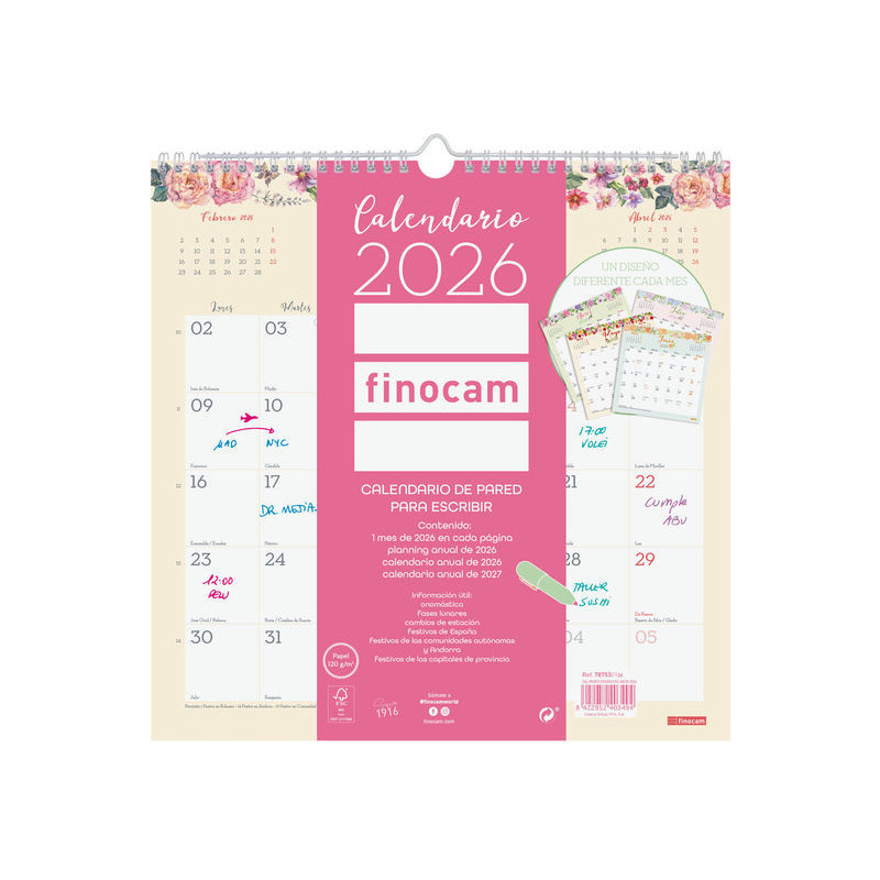 2026 * Calendario Pared Agenda Design Escribir 30X30