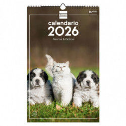 2026 * Calendario Pared Espiral 25X40 Perros Y Gatos