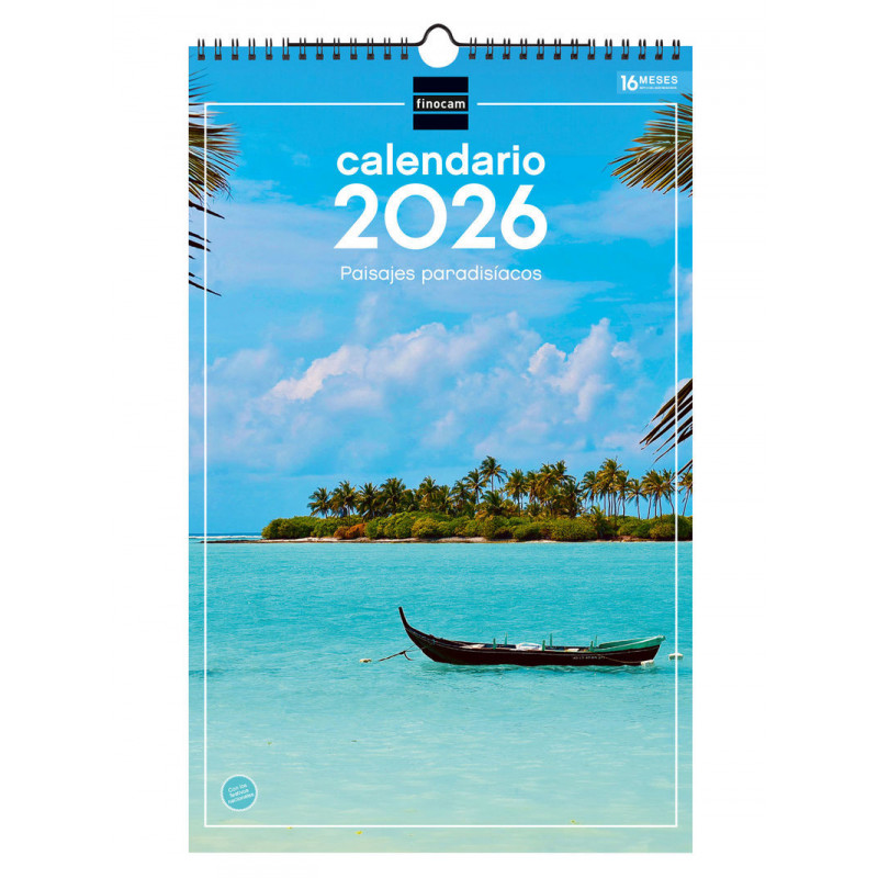 2026 * Calendario Pared Espiral 25X40 Paisajes Paradisiacos
