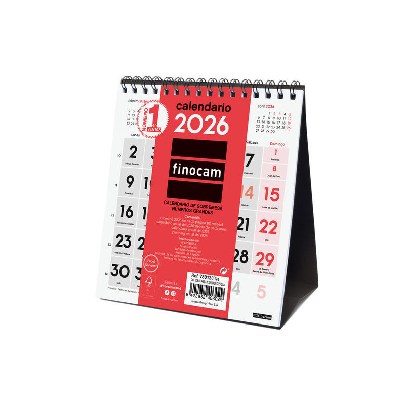 2026 * Calendario Sobremesa Numeros Grandes Xs