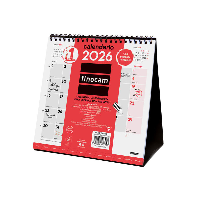 2026 * Calendario Sobremesa Escribir Pestañas S