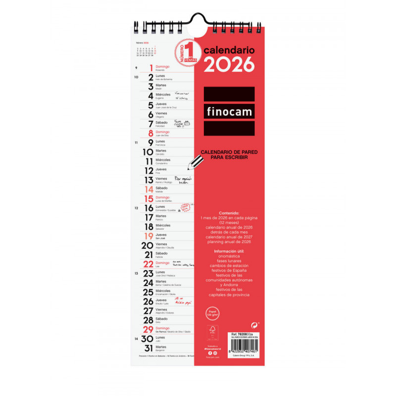 2026 * Calendario Pared Escribir Largo M