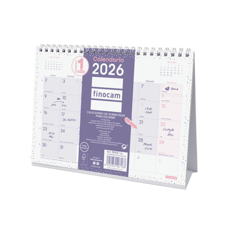 2026 * Calendario Sobremesa Chic Escribir Morado